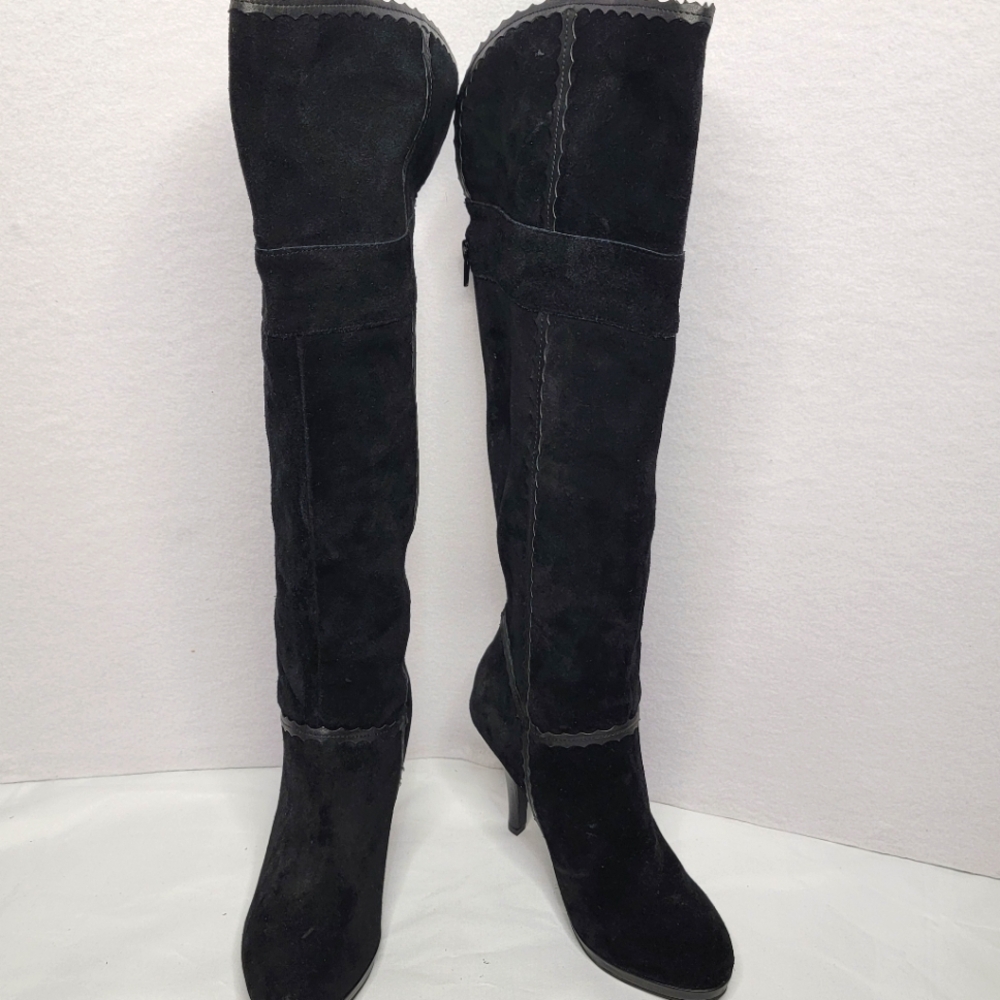 Reba Brim Womens Over The Knee Boots Black Suede Leather‎ Size 7M